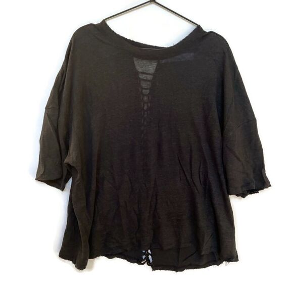 IRO 100% Linen Sturdy Tee Short Sleeve Oversized Cut Out Slouchy Top Black XS - Picture 3 of 13